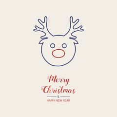 Merry Christmas and Happy New Year - greeting card with hand drawn reindeer. Vector.