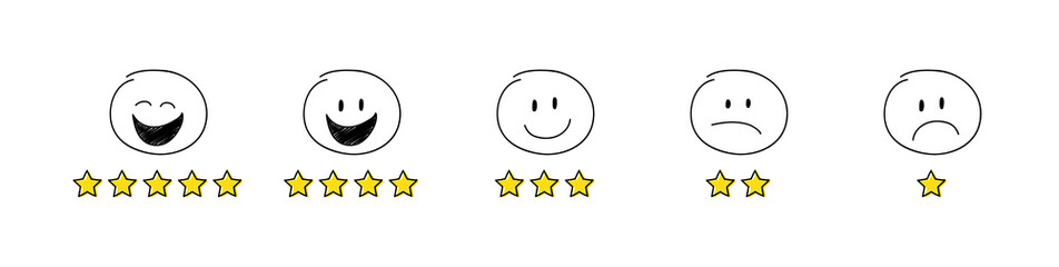 Star rating - set with funny stickman. Vector.