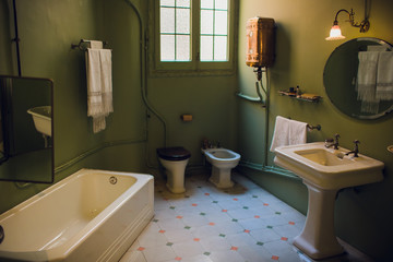 vintage style bathroom and the view from the door.