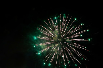 Colorful fireworks over dark sky, New Year celebration fireworks