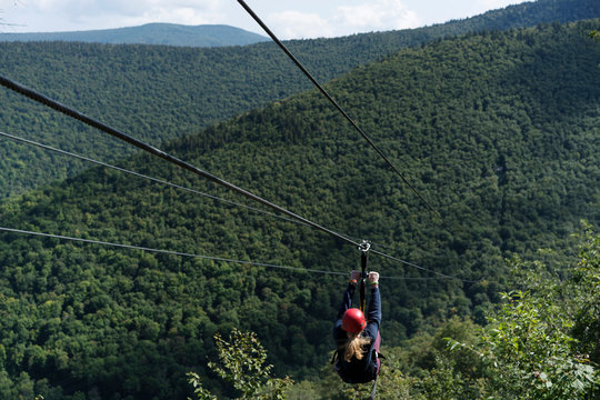 Young women on a zipline