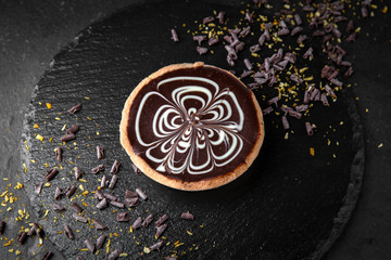 Cake chocolate tart. Delicate crispy, crumbly dessert Assorted Confectionery Range.