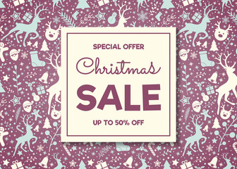 Christmas Sale banner with ornaments. Vector.