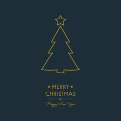 Fototapeta premium Merry Christmas and Happy New Year - card with hand drawn tree. Vector.