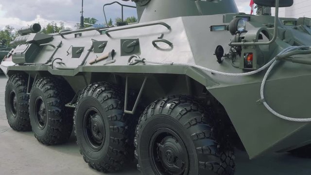 Side view of armoured personnel carrier. BTR-80 APC.