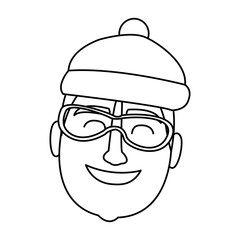 Man face cartoon in black and white in black and white