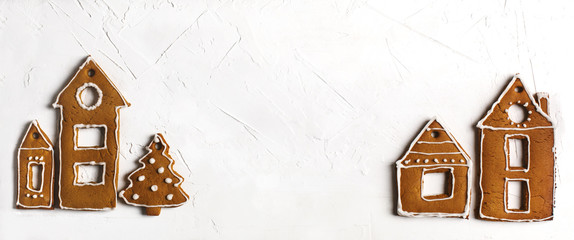 Christmas gingerbread houses.  Christmas background with gingerbread cookies.