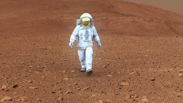 4K Astronaut walking on the surface of Mars