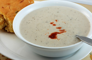 Dollop of Hot Sauce in Cream of Mushroom Soup