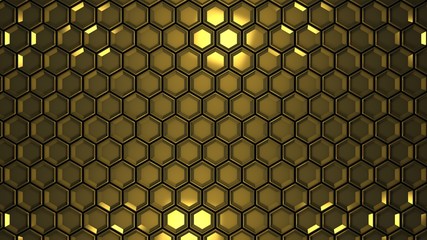 gold metal hexagons background 3d render