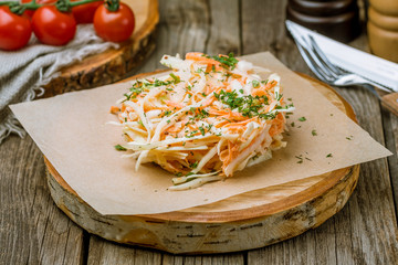 coleslaw salad with cabbage and carrots - obrazy, fototapety, plakaty