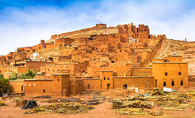 Amazing view of Kasbah Ait Ben Haddou near Ouarzazate in the Atlas Mountains of Morocco. UNESCO World Heritage Site since 1987. Artistic picture. Beauty world.