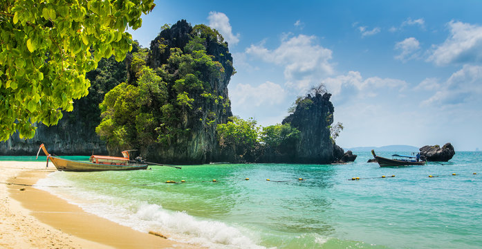 Amazing view of beautiful lagoon with blue sky in sunny day in Koh Hong island. Location: Koh Hong island, Krabi, Thailand, Andaman Sea. Artistic picture. Beauty world