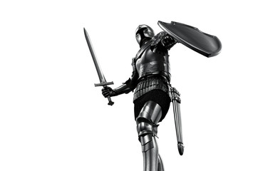 knight in armor with sword on white background