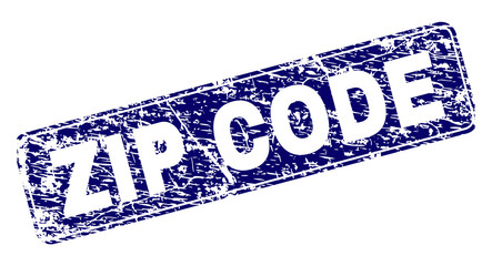 ZIP CODE stamp seal print with distress texture. Seal shape is a rounded rectangle with frame. Blue vector rubber print of ZIP CODE text with grunge texture. - obrazy, fototapety, plakaty