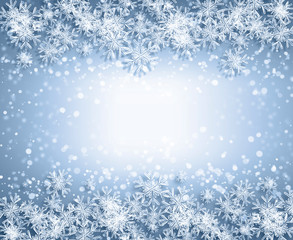 snowflakes and stars descending on background