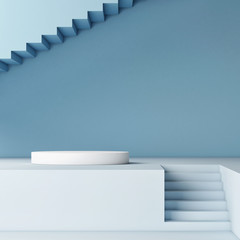 Abstract interior composition with winner podium and staircase, 3d render 3d illustration - obrazy, fototapety, plakaty