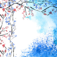 Watercolor tree branches