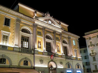 Place Reformation with illuminated Christmas tree and Municipal Palace