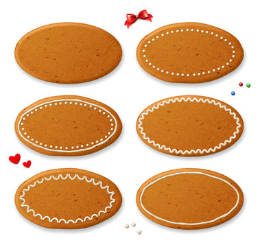 Vector seamless background with realistic christmas gingerbread mans, decorated with icing, on white background
