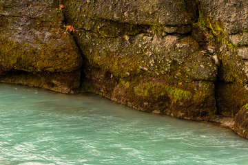 Canyon with green Olfusa river at winter sunny day, Iceland