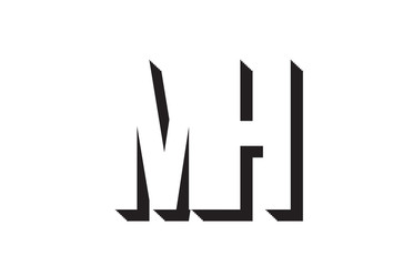 black and white mh m h alphabet letter logo combination icon design