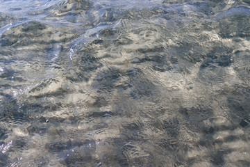 Laesoe / Denmark: Surface of the shallow water of the Baltic Sea at the beach in Vesteroe Havn