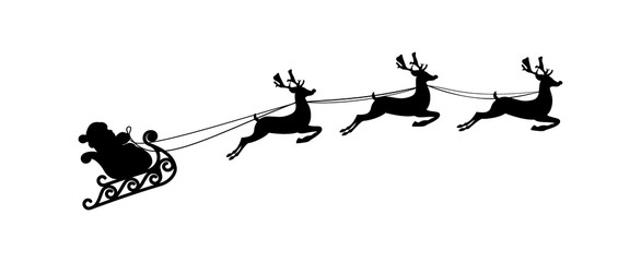 Santa Claus on a sleigh with reindeer isolated on white background. Beautiful element for Christmas and New Year greeting vector card