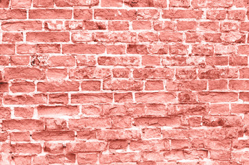 Living Coral abstract brick wall texture background. Color of the year 2019. Main trend concept.