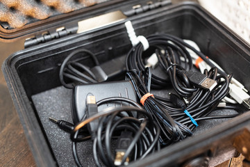 computer cables in tool box