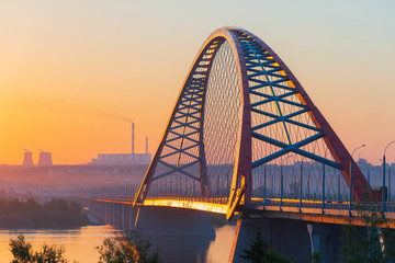 Bugrinsky Bridge over the River Ob, Novosibirsk, Russia, sunrise \ sunset, evening view