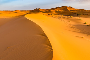 Fototapeta na wymiar Beautiful landscape view of dunes Erg Chebbi, Sahara Desert, Merzouga, Morocco in Africa