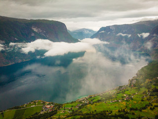 Fjord landscape at morning, Aurland Norway