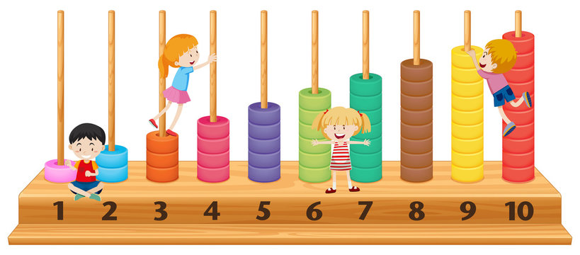 Children on colourful abacus
