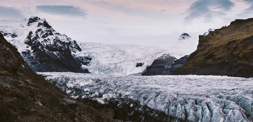 Huge glacier, view of the tongue and its large blocks of ice.