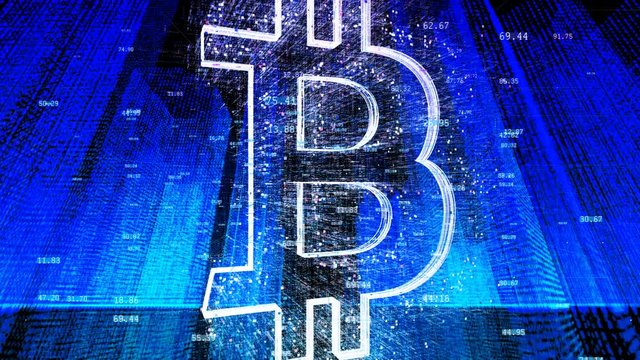4k BTC symbol.Cripto currency bitcoin.encryption currency,The Matrix style binary computer code,Global internet worldwide.big Data Digital city,binary code night urban with numbers and grids.