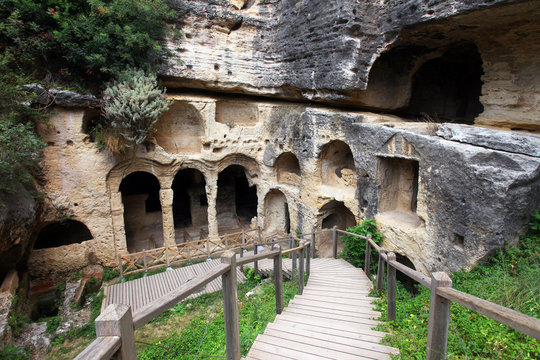 Besikli Cave tomb monument in Antakya (Hatay) Turkey. In tombs, 12 rock tombs are found which belongs to Roman.