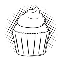 Delicious cupcake dessert pop art black and white
