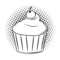 Delicious cupcake dessert pop art black and white