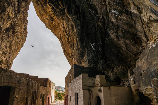 In the ancient rural village inside Mangiapane Cave (Grotta Mangiapane) every year take place a Living Nativity during Christmas Time, Custonaci, Sicily, Italy
