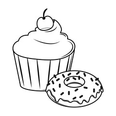Cupcake and donut black and white