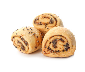 Freshly baked poppy seed cookies isolated on white