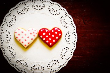 Heart shaped cookies icing for Valentine's day delicious homemade natural pastry, baking with love for Valentine's day, love concept