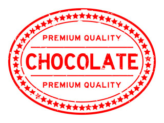 Grunge premium quality chocolate oval rubber seal stamp on white background