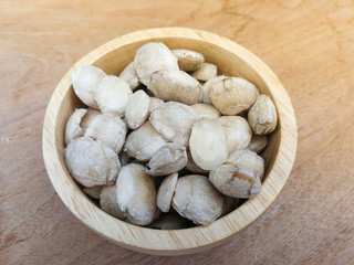 sacha inchi nut / raw of sacha inchi seeds peeled in wooden bowl for nut food health