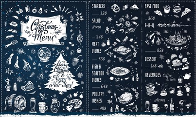Christmas Menu design. Chalk style vector brochure