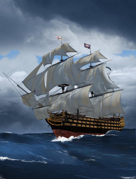 Admiral Nelson Flagship HMS Victory at Trafalgar