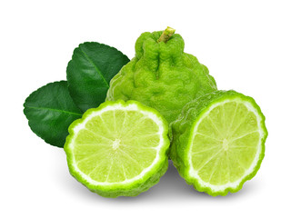 bergamot with half and leaf isolated on white background