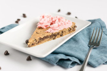 Chocolate Chip Cookie Cake with Pink Frosting