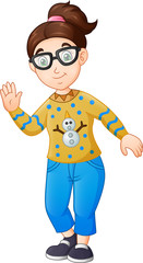 Smiling woman wearing dressed in the style of christmas